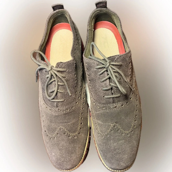 Cole Haan ZeroGrand Wingtip Oxford Shoe Dark Roast Brown Suede Red 10.5 M C26224